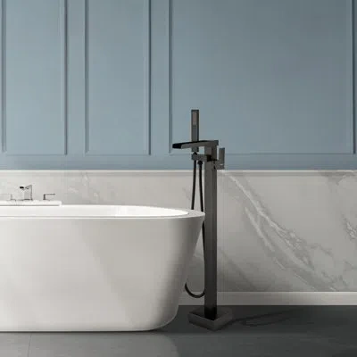 Selected Single Handle Floor Mounted Freestanding Tub Filler With Handshower In Matte Black