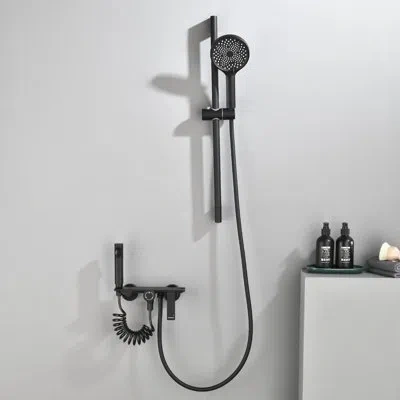 Selected Single Handle Wall Mounted Tub Faucet With Diverter And Handshower In Matte Black
