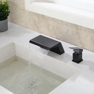 Selected Single Handle Waterfall Tub Faucet, Bathroom Deck Mounted Tub Filler In Black