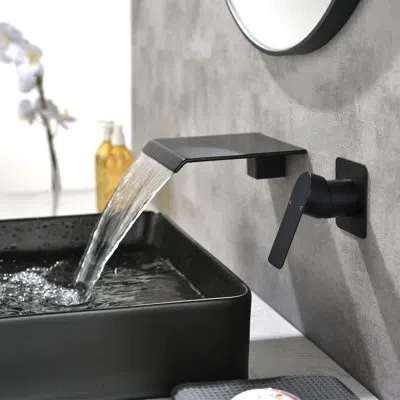 Selected Single Handle Waterfall Tub Faucet, Bathroom Wall Mounted Tub Filler In Matte Black