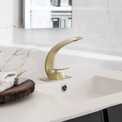 Selected Single Hole Bathroom Faucet Curved Spout With Deck Plate In Brushed Gold