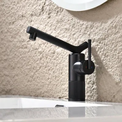 Selected Single Hole Swivel Spout Bathroom Faucet With Supply Line In Matte Black