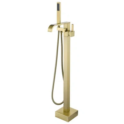 Selected Single-handle Floor Mounted Tub Filler Trim Foot Freestanding Tub Faucet With Hand Shower In Brushed In Brushed Gold