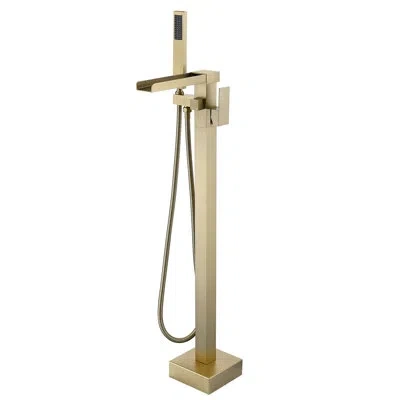 Selected Single-handle Floor Mounted Tub Filler Trim Foot Freestanding Tub Faucet With Hand Shower In Brushed In Brushed Gold