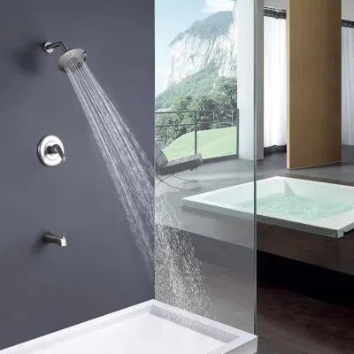 Selected Single-handle Pressure Balanced 5-spray Tub And Shower Faucet With Rain Shower Faucet And Tub Spout  In Brushed Nickel