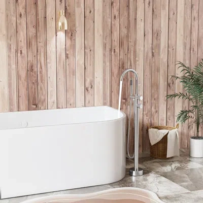 Selected Single-hole 316 Stainless Steel Thermostatic Freestanding Tub Filler With Hand Shower In Brushed Nickel