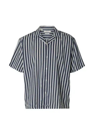 Selected Striped Short-sleeve Shirt In Blue