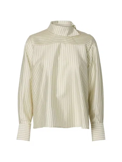 Selected Stripe-pattern High-neck Blouse In Neutral