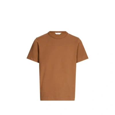 Selected T-shirt Col Rond En Coton Organique In Brown