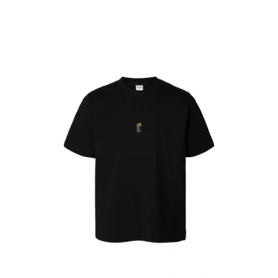Selected T-shirt Droit Imprimé En Coton Biologique In Black