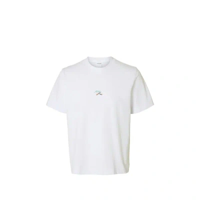 Selected T-shirt Droit Imprimé En Coton Biologique In White
