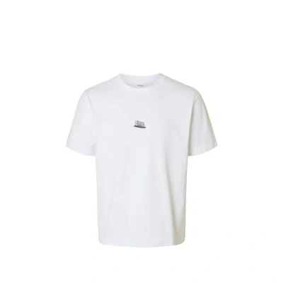 Selected T-shirt Droit Imprimé En Coton Biologique In White