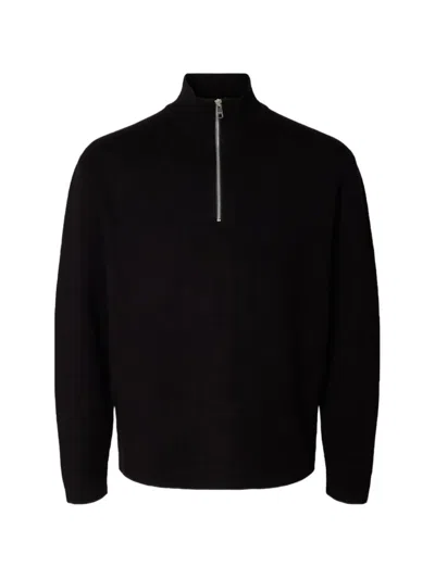Selected Teller Half-zip Sweater In Black