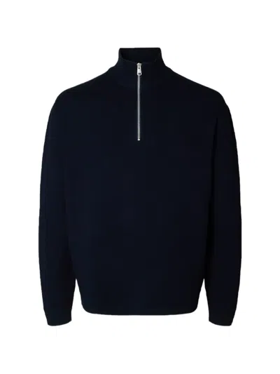 Selected Teller Half-zip Sweater In Blue