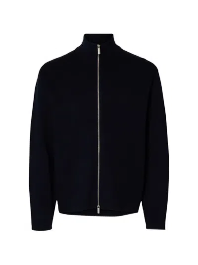 Selected Teller Zip-up Cardigan In Black