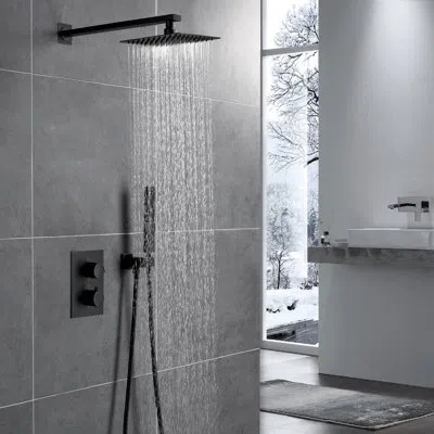 Selected Thermostatic Complete Shower System With Rough-in Valve In Matte Black