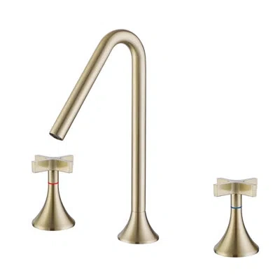 Selected Two Handles Three Holes Deck Mounted Bathroom Sink Faucet In Brushed Gold