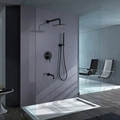 Selected Wall Mounted Complete Shower System With Rough-in Valve In Matte Black