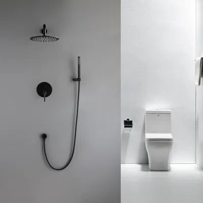 Selected Wall Mounted  Shower System Comple With 10 Inch Rain Shower Head And Hand Held Shower Head-rough In  In Matte Black