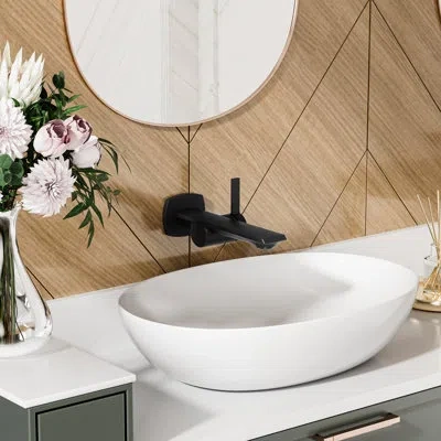 Selected Wall Mounted Single Handle Bathroom Faucet In Matte Black