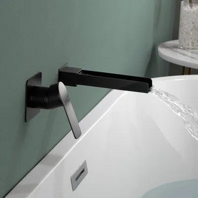 Selected Wall Mounted Tub Faucet With Single Handle, Bathroom Waterfall Tub Filler In Matte Black