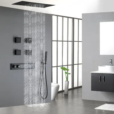 Selected Wall-mounted Modern Long Row Thermostatic Four-function Shower System In Matte Black