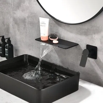 Selected Waterfall Tub Faucet With Single Handle, Bathroom Wall Mounted Tub Filler In Matte Black