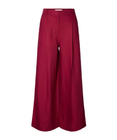 Selected Wide Fit Linen-blend Trousers In Red