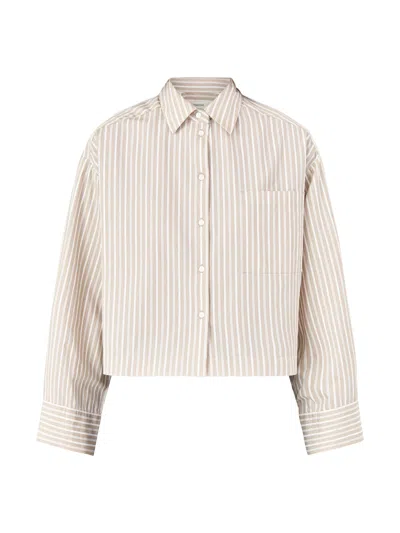 Selected Womens Astha Cropped Boxy Shirt Cream In Brown