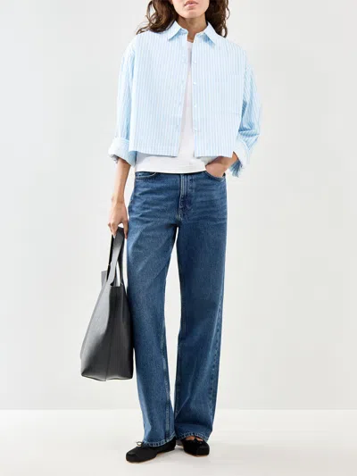 Selected Womens Cropped Boxy Shirt Blue