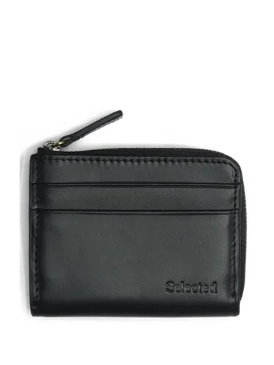 Selected Zipped Leather Wallet In Purple