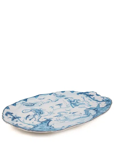 Seletti Classics Distorted Porcelain Tray In Blue