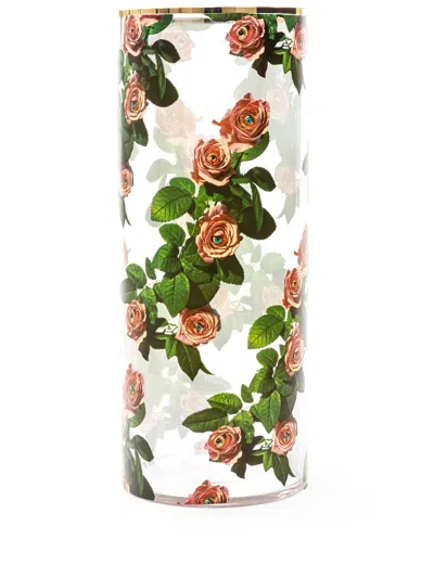 Seletti Floral-print Glass Vase (20cmx50cm) In Neutrals
