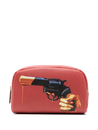 Seletti Gun-print Wash Bag In Red