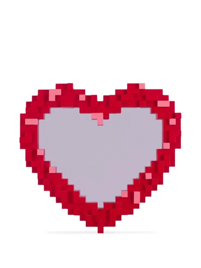 Seletti Heart-shaped Pixelated Mirror In Red