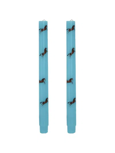 Seletti Horse-print Candles (set Of Two) In Blue
