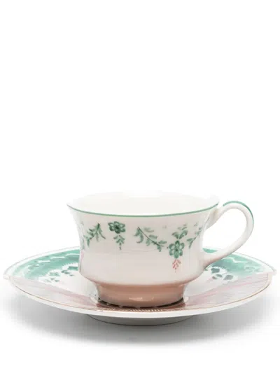 Seletti Hybrid Chucuito Floral-print Coffee Cup Set In Green