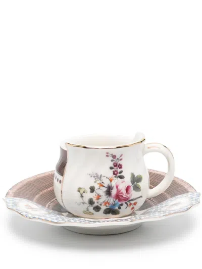 Seletti Hybrid Djenne Floral-print Coffee Cup Set In Brown