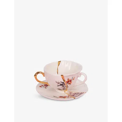 Seletti Kintsugi 1 Porcelain Coffee Cup And Saucer In Neutral
