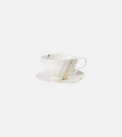 Seletti Kintsugi Gold-plated Porcelain Teacup And Saucer Set By Marcantonio Raimondi Malerba