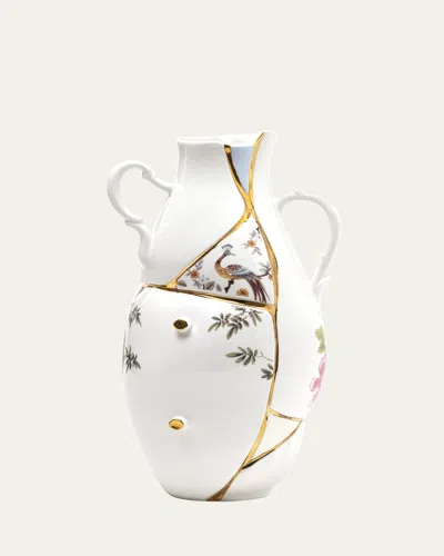 Seletti Kintsugi Large 13" Vase In White-gold