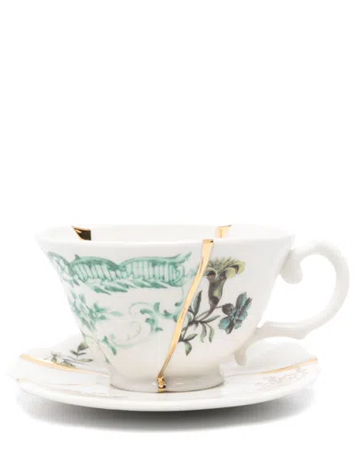 Seletti Kintsugi Tea Cup And Saucer Set In White