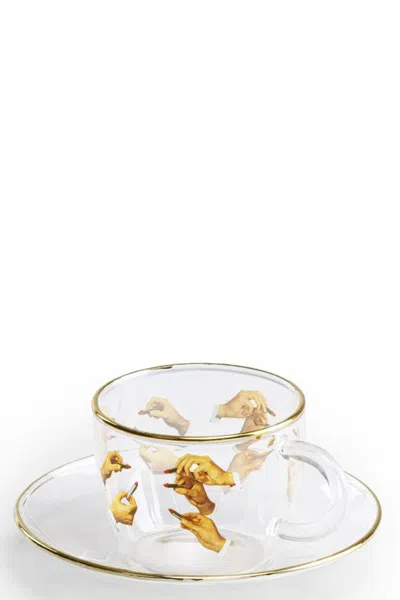 Seletti 'lipstick' Cup And Plate In Transparent