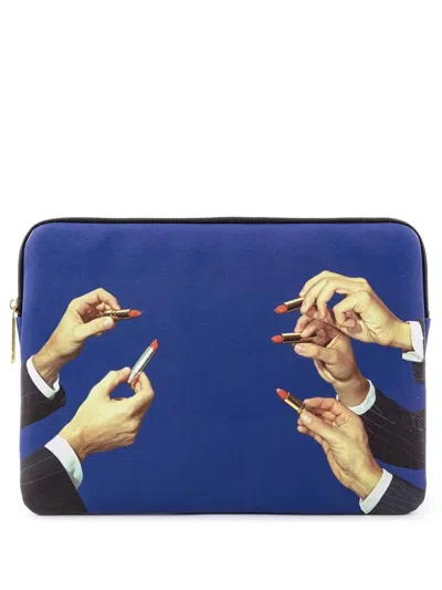 Seletti Lipstick Print Laptop Case In Blu