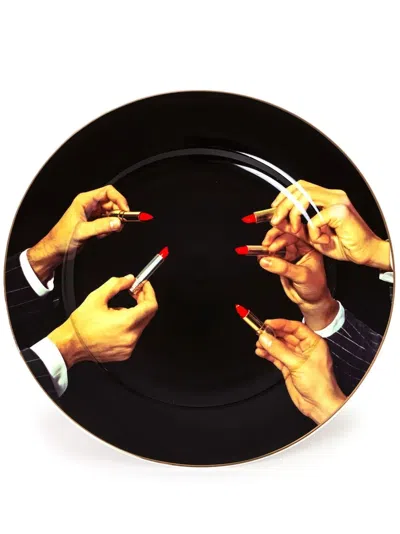 Seletti Lipsticks Porcelain Dinner Plate In Black/multicolor