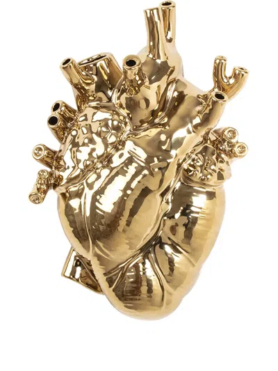 Seletti Love In Bloom Porcelain Vase In Gold