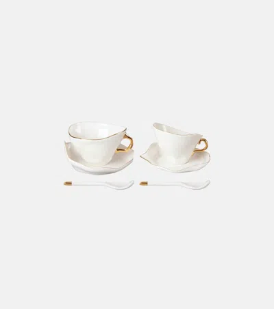 Seletti Meltdown Set Of 2 Teacups, Saucers, And Spoons By Jordanluca