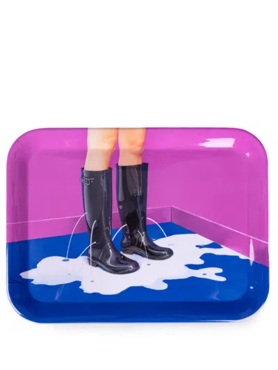 Seletti Milky Boots Wood Tray (32cm X 43.5cm) In Blue