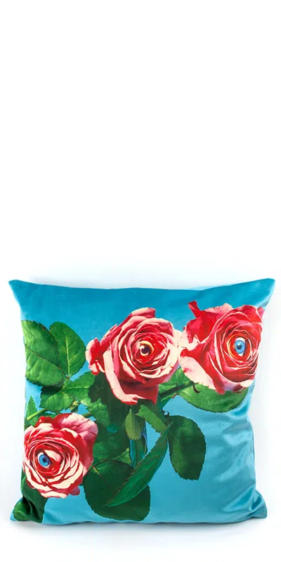 Seletti Roses Pillow Cover In Blue