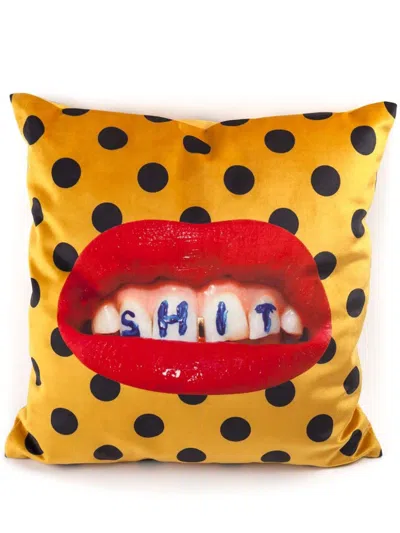 Seletti Gepunktetes Kissen Mit Lippen-print 50x50cm In Yellow